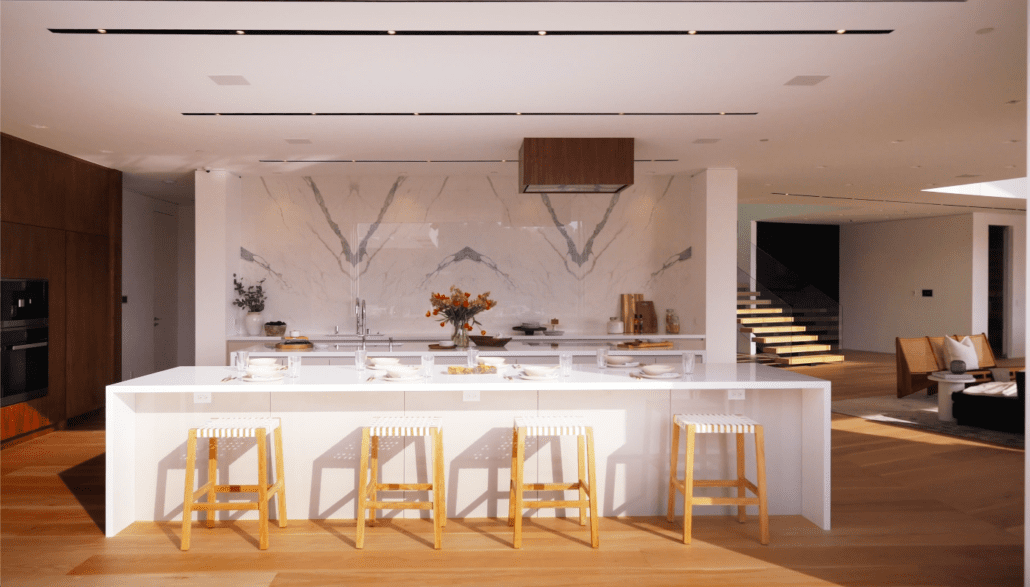 Track lighting fixtures in a luxury kitchen